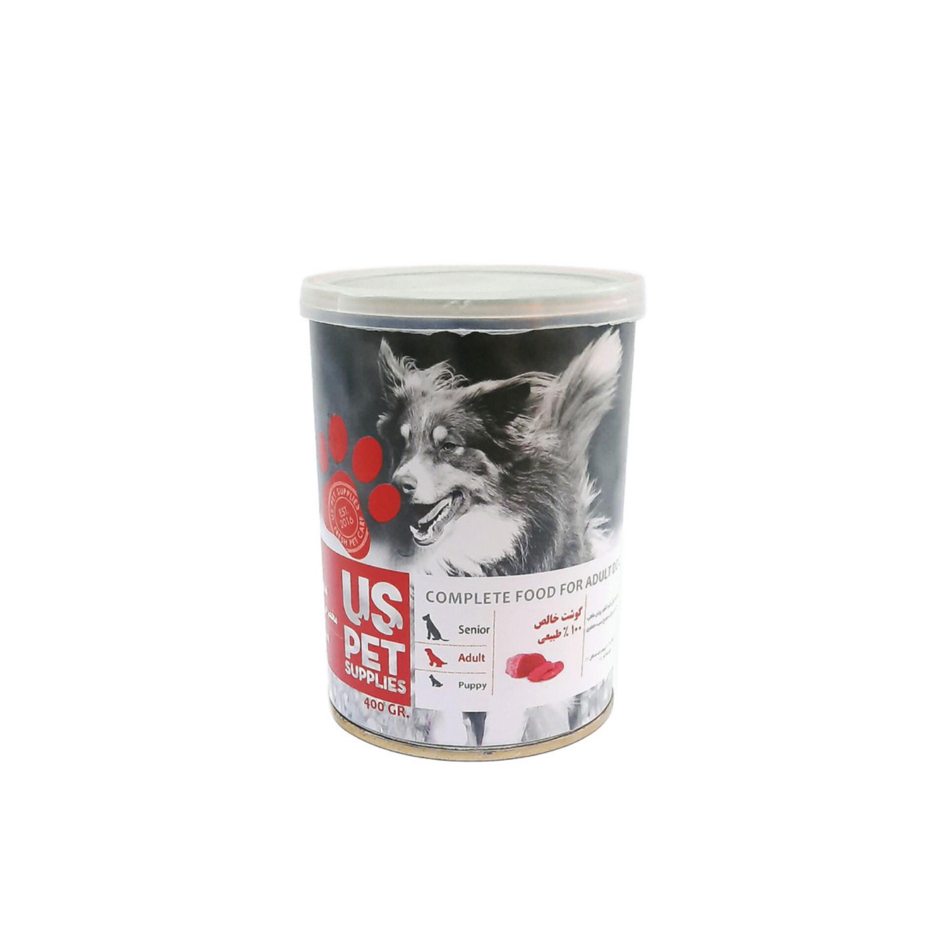 کنسرو سگ بالغ طعم گوشت خالص 400 گرمی us pet